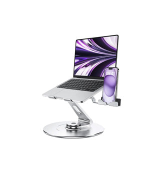 Adjustable 10"-17.3" Laptop Stand for Desk with 360 Swivel Larger Base & Rotating Phone Holder, Aluminum Computer Stand for Laptops, Ergonomic Laptop Riser Fits MacBook, HP, Dell, All Laptops